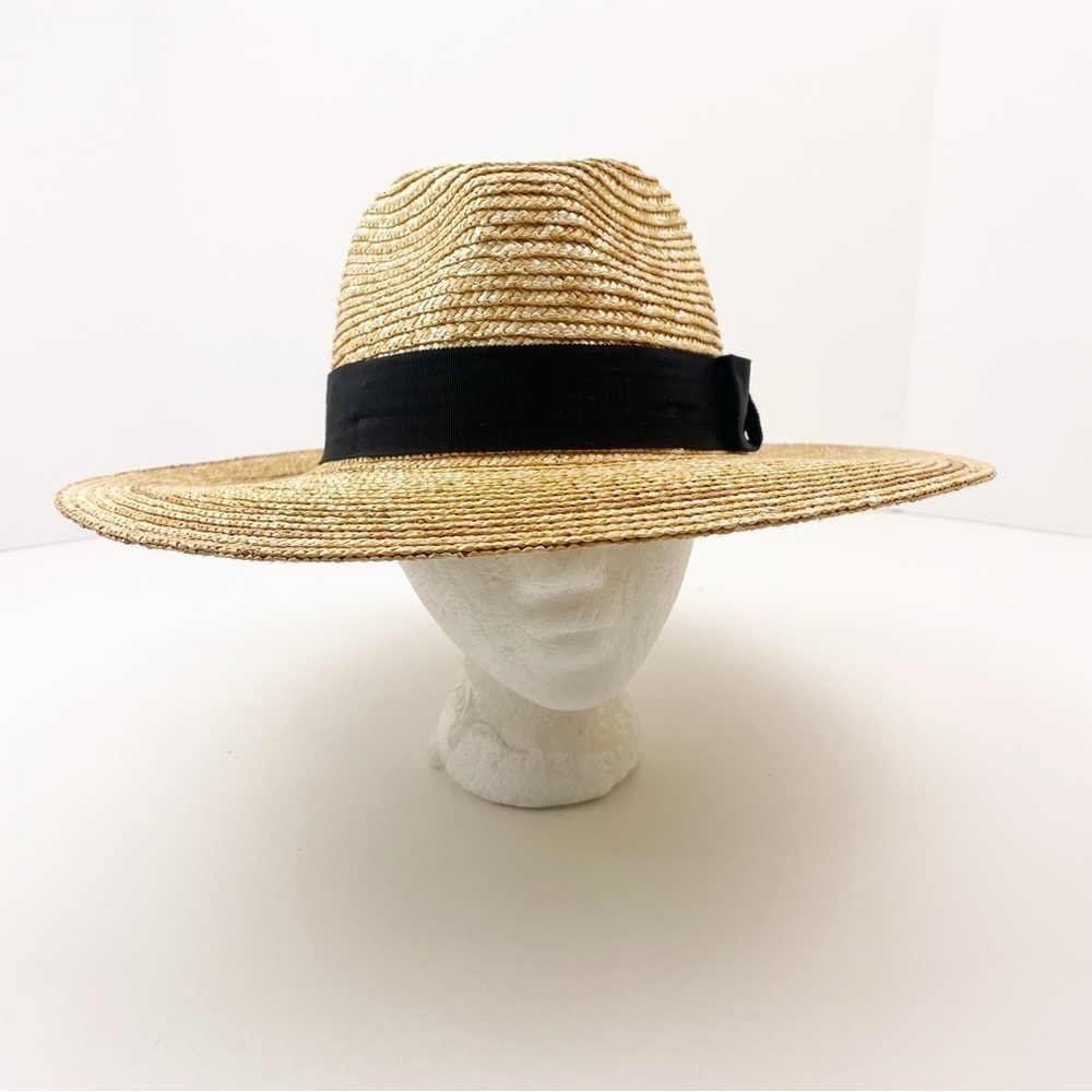 Brixton Joanna Wide Brim Straw Hat Honey Black Medium Summer Sun Fedora Boho - Picture 6 of 10